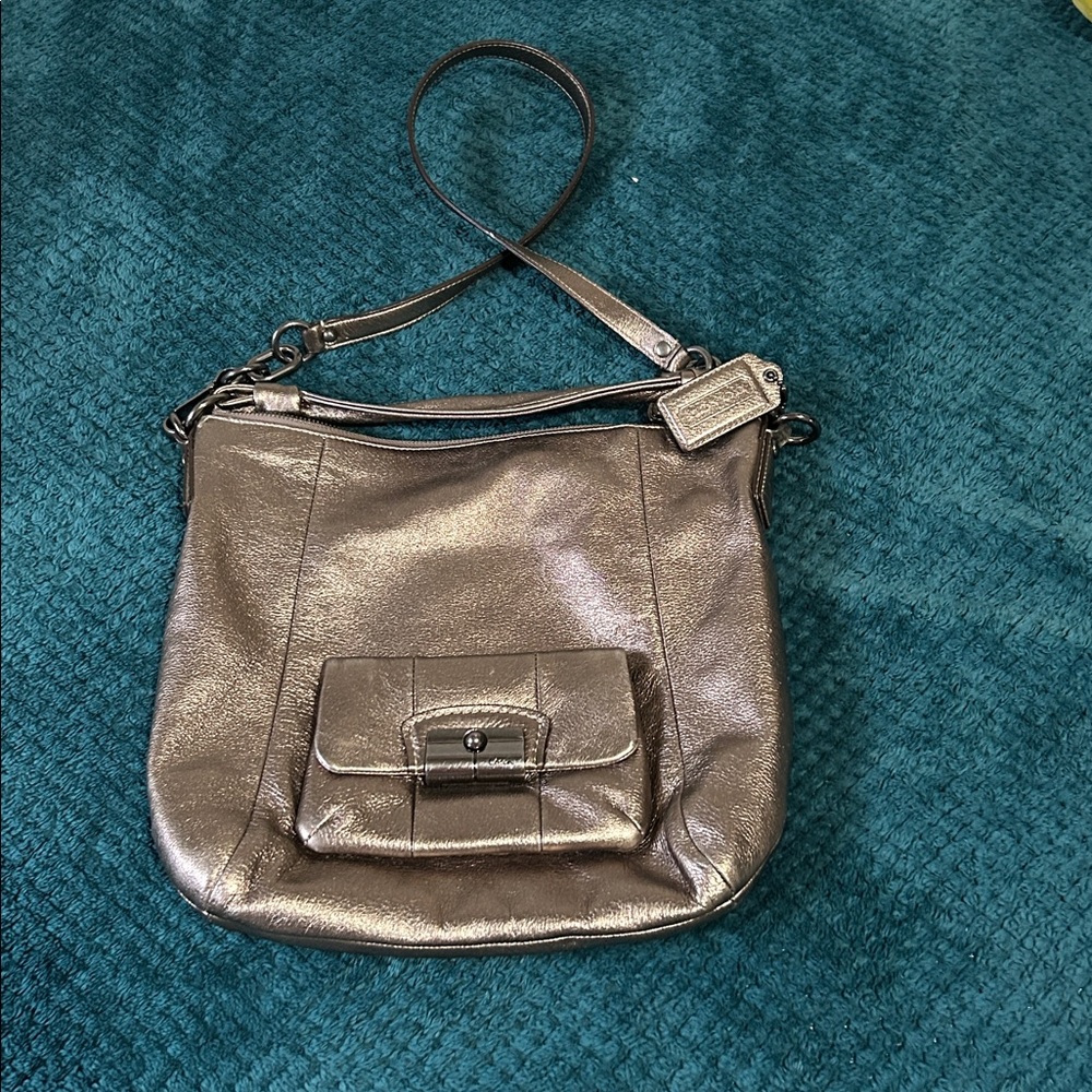 Coach Metallic Silver Leather Clutch